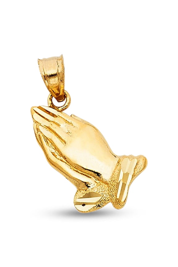 Solid 14k Yellow Gold Praying Hands Pendant Christian Style Charm Design Polished Genuine 17 x 15 mm