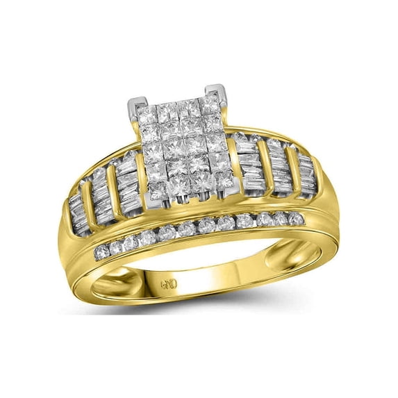 Solid 14k Yellow Gold Princess Cut Diamond Cluster Bridal Wedding Engagement Ring Band 1.00 Ct. - Size 7.5