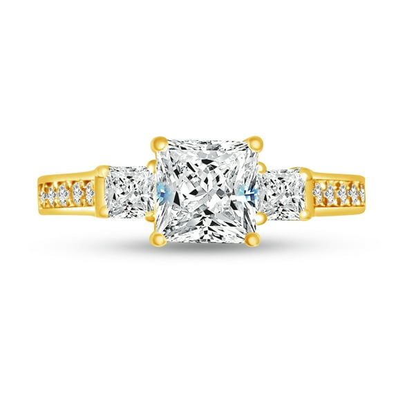 Solid 14k Yellow Gold Princess Cut Three Stone Solitaire Engagement Ring CZ Cubic Zirconia (1.75cttw., 1.0ct. Center) , Size 9.5