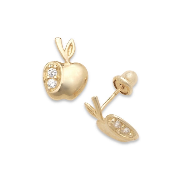 Solid 14k Yellow Gold Red Or White CZ Fruit Design Post Screw Back Stud Earrings For (white) Stud Earring