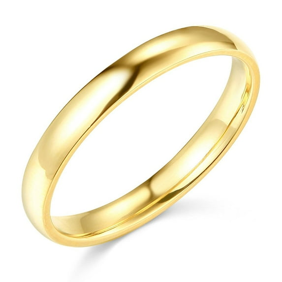 Solid 14k Yellow Gold Ring Plain Wedding Band Polished Finish Regular Fit, 3 mm Size 11