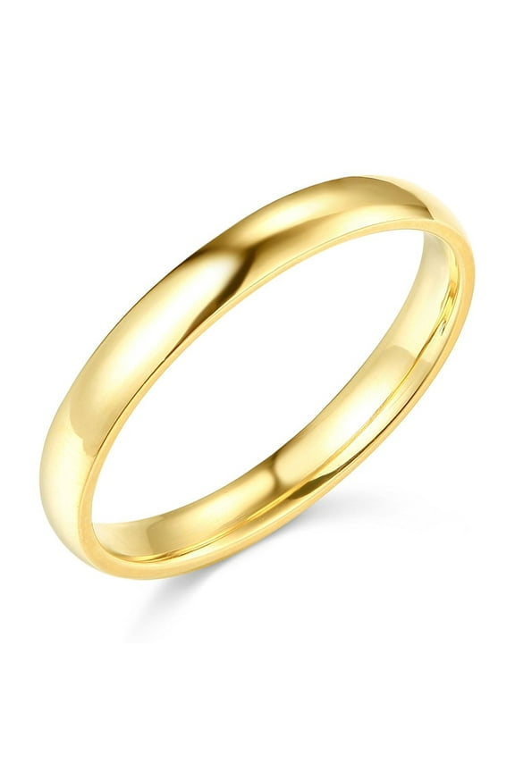 Solid 14k Yellow Gold Ring Plain Wedding Band Polished Finish Regular Fit, 3 mm Size 5