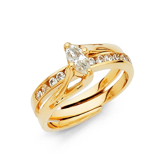 Solid 14k Yellow Gold Ring Round Cubic Zirconia CZ Duo Set Size 10