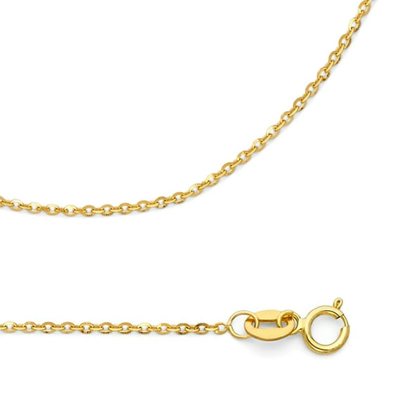 Solid 14k Yellow Gold Rolo Chain Cable Necklace Diamond Cut Bevelled Link Thin Style 1.2 mm 20 inch