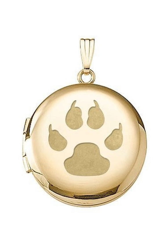 Solid 14k Yellow Gold Round Cats Paw Print Picture Locket - 1 in x 1 in
