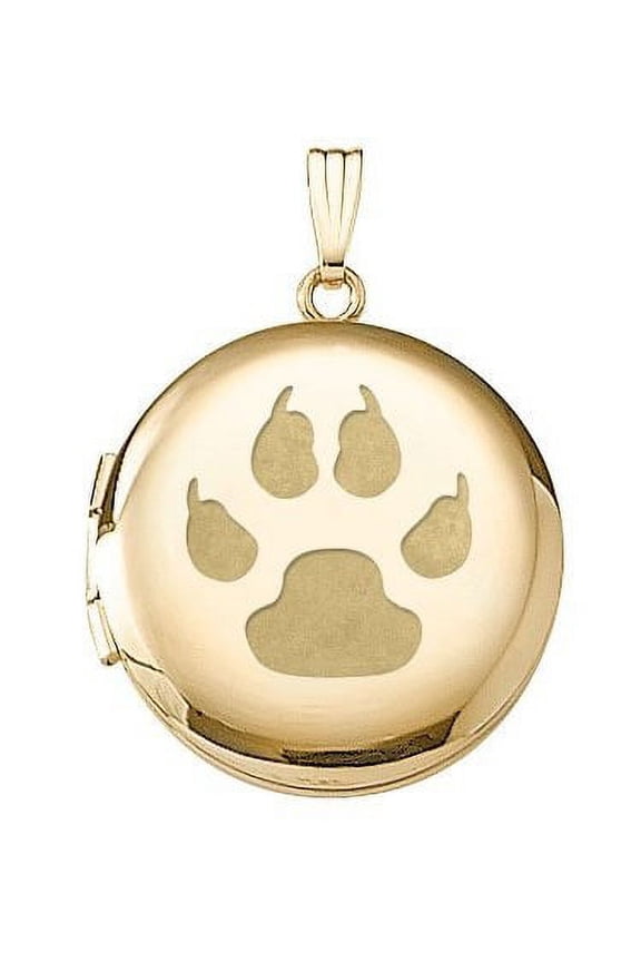Solid 14k Yellow Gold Round Cats Paw Print Picture Locket - over 3/4 Inch X 3/4 in