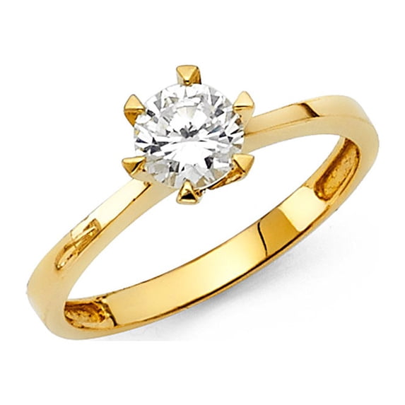 Solid 14k Yellow Gold Round Cubic Zirconia CZ Engagement Ring Size 10