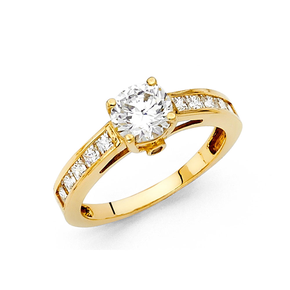 Solid 14k Yellow Gold Round Cubic Zirconia CZ Engagement Ring Size 7.5 ...