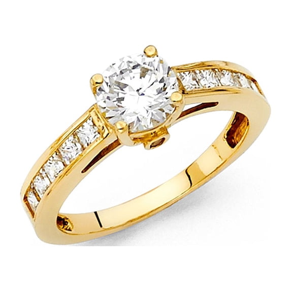 Solid 14k Yellow Gold Round Cubic Zirconia CZ Engagement Ring Size 9.5