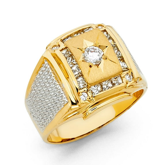 Solid 14k Yellow Gold Round Cubic Zirconia CZ Mens Fashion Anniversary Ring Size 6