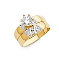 thumbnail image 1 of Solid 14k Yellow Gold Round Cubic Zirconia CZ Wedding Band and Engagement Bridal Ring Two Piece Set Size 8, 1 of 2
