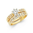 thumbnail image 1 of Solid 14k Yellow Gold Round Cubic Zirconia CZ Wedding Band and Engagement Bridal Ring Two Piece Set Size 9, 1 of 2