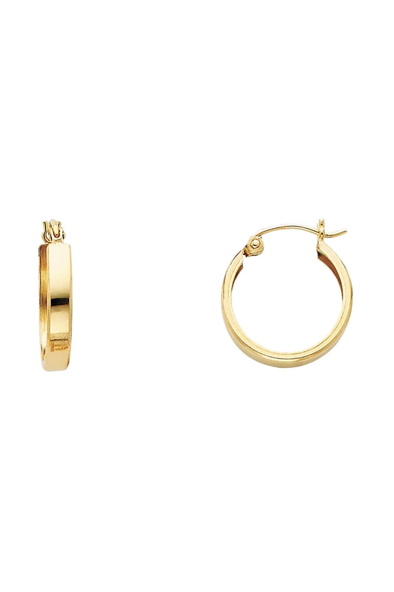 Solid 14k Yellow Gold Round Huggie Hoop Earrings Square Tube Huggies French Lock Closure 15 x 3 mm