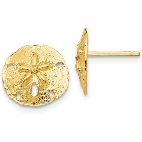 Solid 14k Yellow Gold Sand Dollar Post Earrings - 12mm