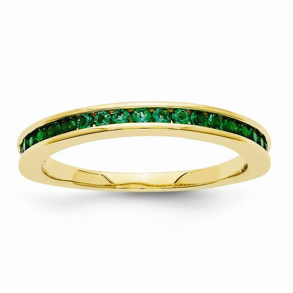 Solid 14k Yellow Gold Simulated Emerald Ring (3mm) - Size 8
