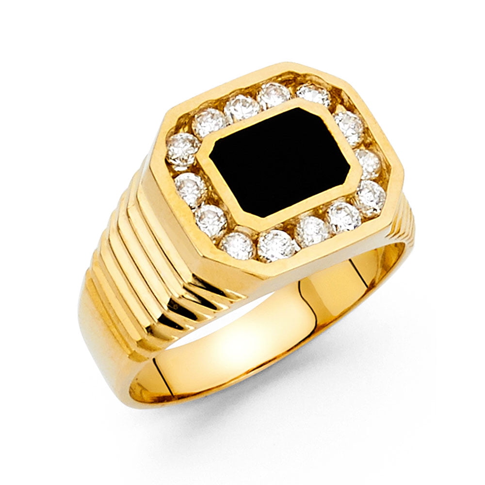 Solid 14k Yellow Gold Simulated Onyx Mens Fashion Anniversary Ring Size ...