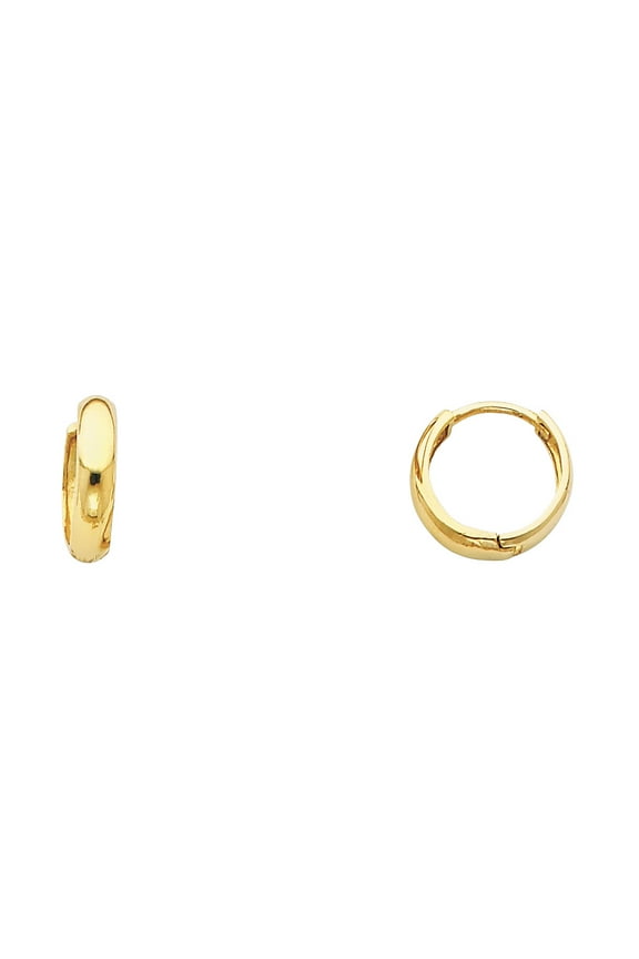 Solid 14k Yellow Gold Small Plain Round Huggie Hoop Earrings Genuine Polished Classic New 12mm x 3mm