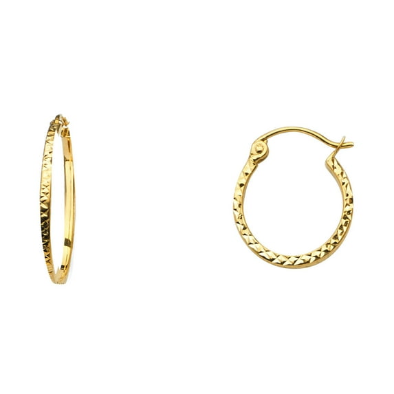 Solid 14k Yellow Gold Small Round Hoops Square Tube Earrings Diamond Cut French Lock 15 x 1.5 mm