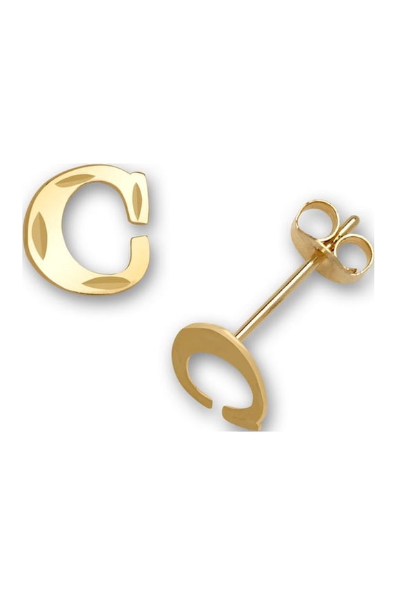 Solid 14k Yellow Gold Small Sparkle-cut A-Z Letter Name Personalized Monogram Initial Stud Earrings (initial: C) Stud Ea