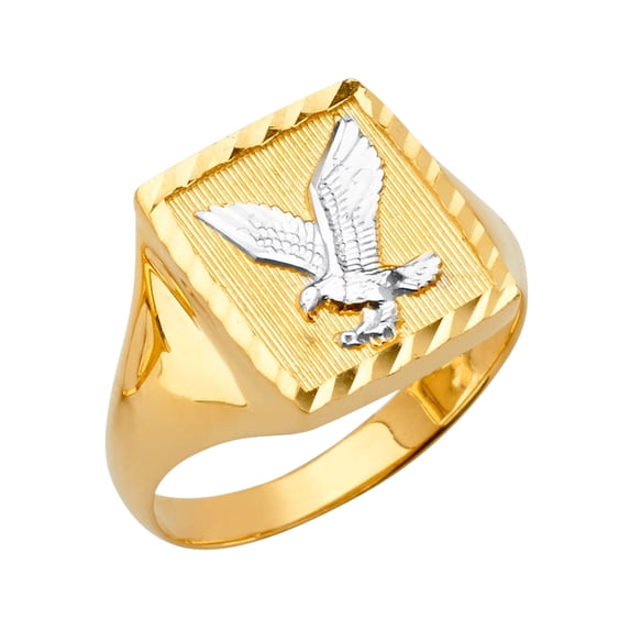 Solid 14k Yellow Gold Square Mens Fashion Anniversary Ring W/Eagle Size 6.5