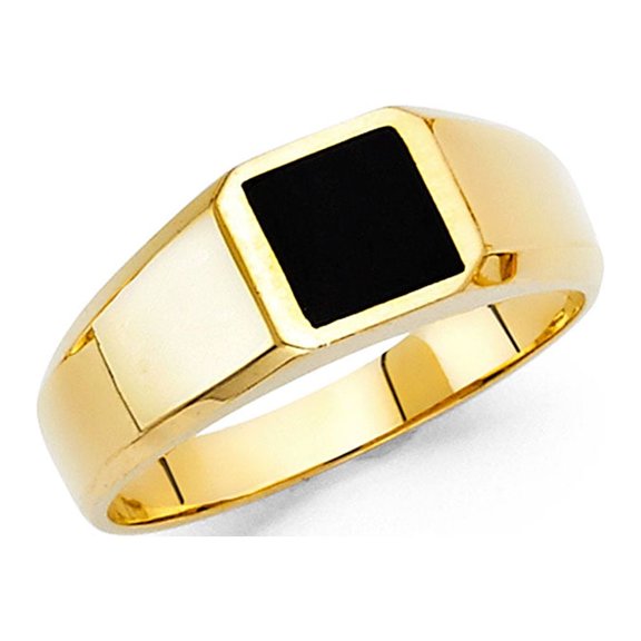 Solid 14k Yellow Gold Square Onyx Ring Mens Band Black Stylish Plain Design Polished Finish Fancy, Size 10.5
