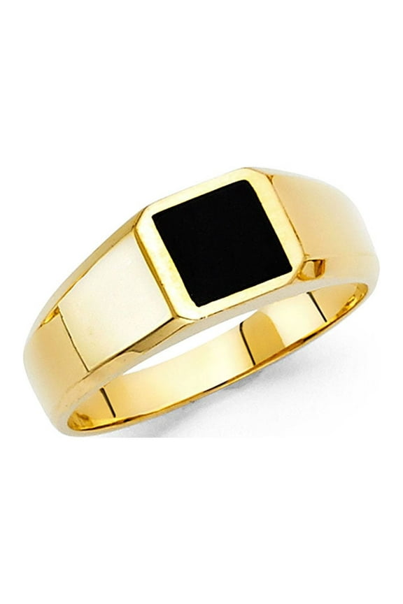 Solid 14k Yellow Gold Square Onyx Ring Mens Band Black Stylish Plain Design Polished Finish Fancy, Size 8.5