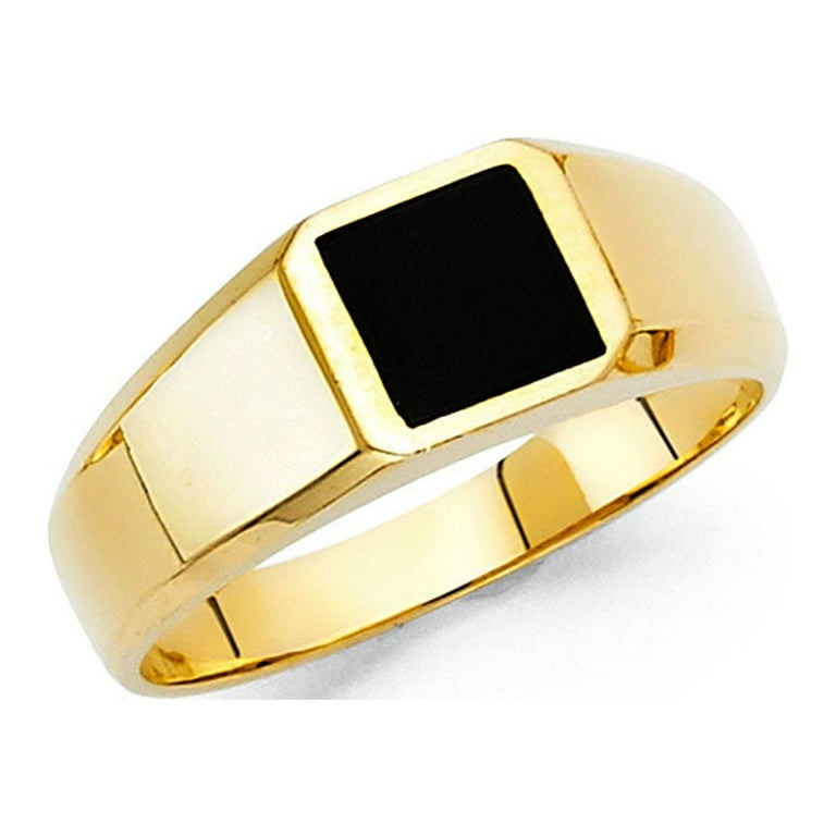 Solid 14k Yellow Gold Square Onyx Ring Mens Band Black Stylish