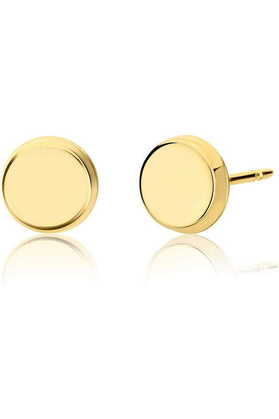 Solid 14k Yellow Gold Tiny Dot Polished Stud Earrings Circle Disc Minimalist Jewelry
