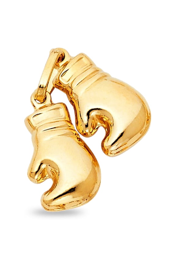 Solid 14k Yellow Gold Two Boxing Gloves Pendant Sports Charm Polished Genuine Design 13 x 28 mm