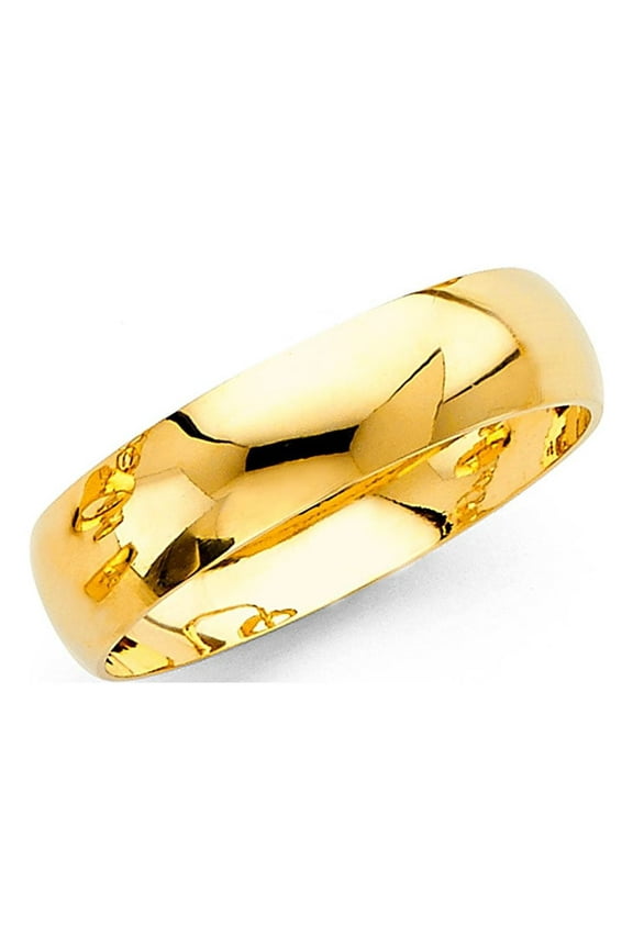 Solid 14k Yellow Gold Wedding Band Plain Ring Classic Dome Style High Polished Finish 6 mm, Size 11