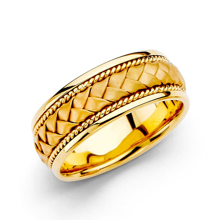 Solid 14k Yellow Gold Wedding Band Rope Braided Ring Design
