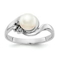 thumbnail image 1 of Solid 14k Yellow Gold White 6mm Freshwater Cultured Pearl Diamond Ring Band Size 8.5 (.045 cttw.), 1 of 2