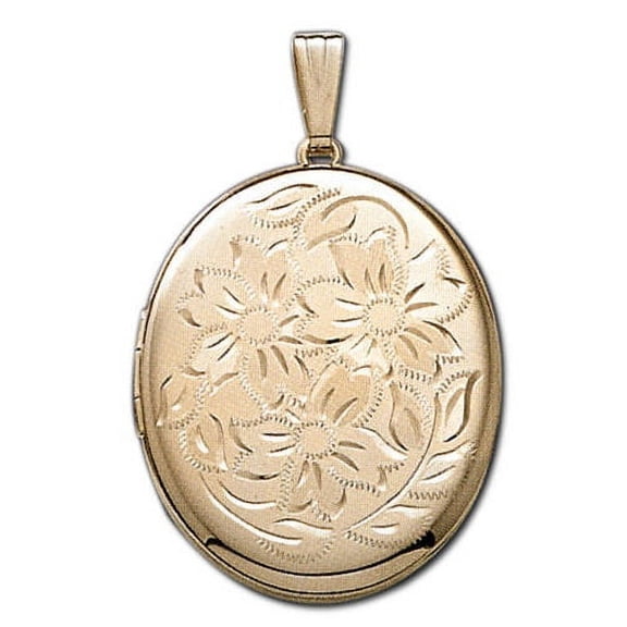 Solid 14k Yellow Gold XL Oval Floral Picture Locket - 1 Inch X 1-1/2 Inch in Solid 14K Yellow Gold