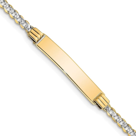 Solid 14k Yellow Gold with Rhodium Pav Curb ID Bracelet - 7"