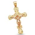 thumbnail image 1 of Solid 14k Yellow & Rose Gold Crucifix Cross Pendant Jesus Charm Diamond Cut Two Tone 37 x 26 mm, 1 of 1