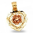 thumbnail image 1 of Solid 14k Yellow Rose Gold Heart Rose Pendant Flower Charm Diamond Cut Two Tone Fancy 13 x 12 mm, 1 of 1