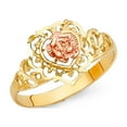 thumbnail image 1 of Solid 14k Yellow Rose Gold Heart & Rose Ring Fancy Flower Band Filigree Design Two Tone 11MM, Size 6, 1 of 1