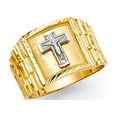 thumbnail image 1 of Solid 14k Yellow White Gold Big Jesus Cross Square Ring Mens Large Crucifix Band Two Tone 14MM Size 9, 1 of 1