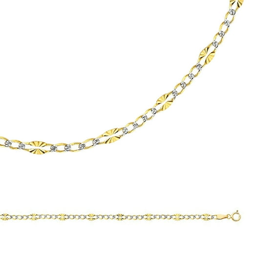 Solid 14k Yellow White Gold Chain Figaro Necklace Curb Link Stamped Pave Two Tone 3.7 mm 22 inch