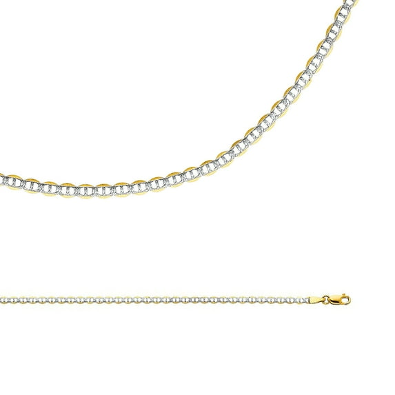Solid 14k Yellow White Gold Chain Mariner Necklace Anchor Pave Flat Link Two Tone 2.7 mm 24 inch