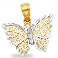 thumbnail image 1 of Solid 14k Yellow White Gold Charm Butterfly Pendant Diamond Cut Fancy Polished Two Tone 12 x 15 mm, 1 of 1