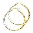 thumbnail image 1 of Solid 14k Yellow White Gold Curve Twisted Hoop Round Earrings French Lock Fancy Two Tone 38 x 38 mm, 1 of 1