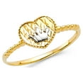 thumbnail image 1 of Solid 14k Yellow White Gold Heart & Crown Ring Queen of Hearts Band Two Tone Diamond Cut 8MM, Size 8, 1 of 1