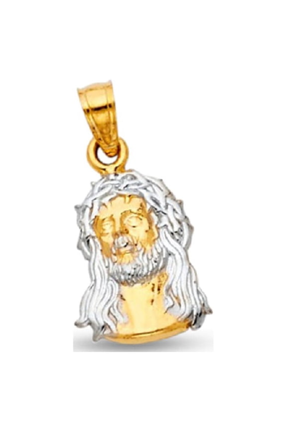 Solid 14k Yellow White Gold Jesus Face Charm Pendant Two Tone Jesus Piece Face Of Christ Genuine New 21 mm x 11 mm