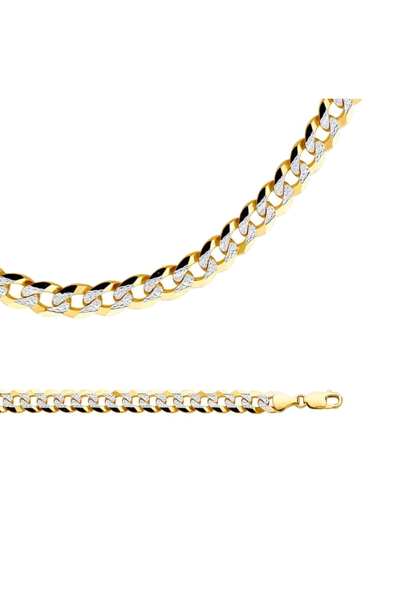 Solid 14k Yellow White Gold Necklace Cuban Chain Curb Pave Link Two Tone Big Heavy 9.8 mm 26 inch