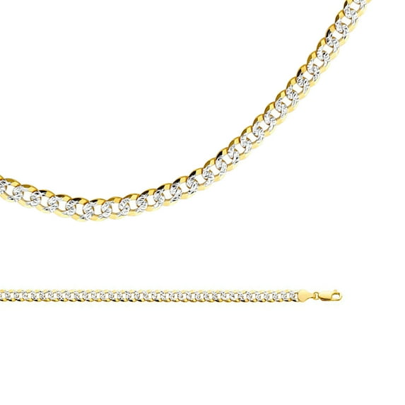 Solid 14k Yellow White Gold Necklace Cuban Chain Pave Curb Diamond Cut Link Two Tone, 5.9 mm - 22 inch