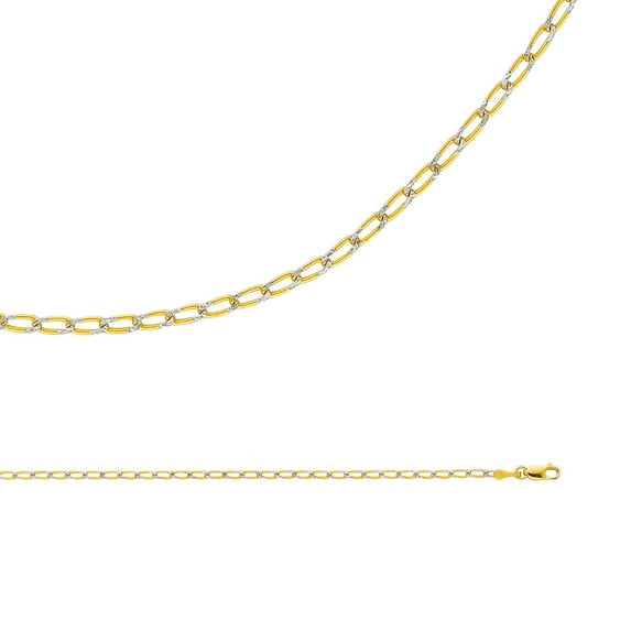 Solid 14k Yellow White Gold Necklace Curb Chain Cuban Link Pave Diamond Cut Two Tone 2.2 mm 22 inch