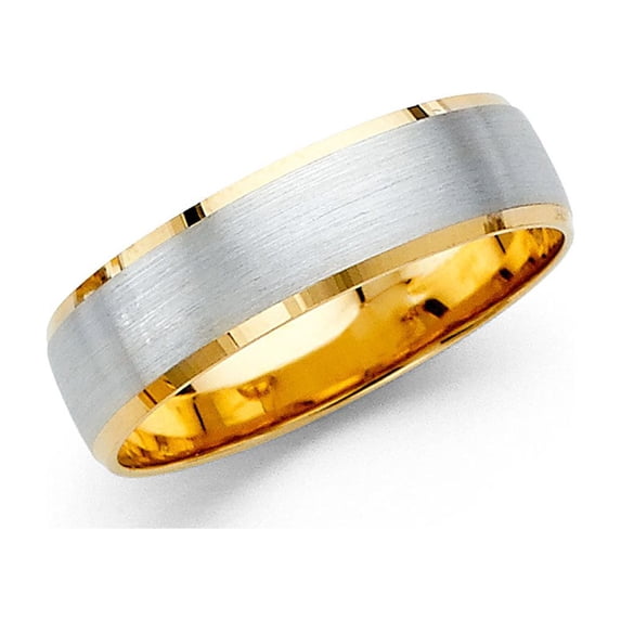 Solid 14k Yellow White Gold Plain Wedding Band Classic Ring Satin Finish Two Tone Mens Womens 5 mm, Size 5.5