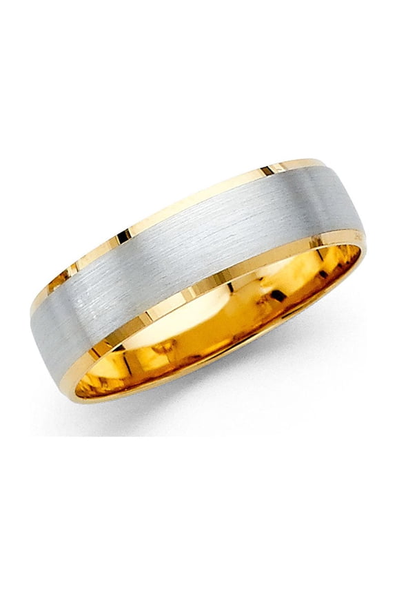 Solid 14k Yellow White Gold Plain Wedding Band Classic Ring Satin Finish Two Tone Mens Womens 5 mm, Size 5