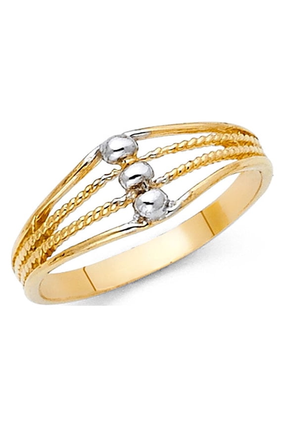 Solid 14k Yellow & White Gold Three Balls Ring Fancy Band Polished Finish Two Tone 7MM Size 7